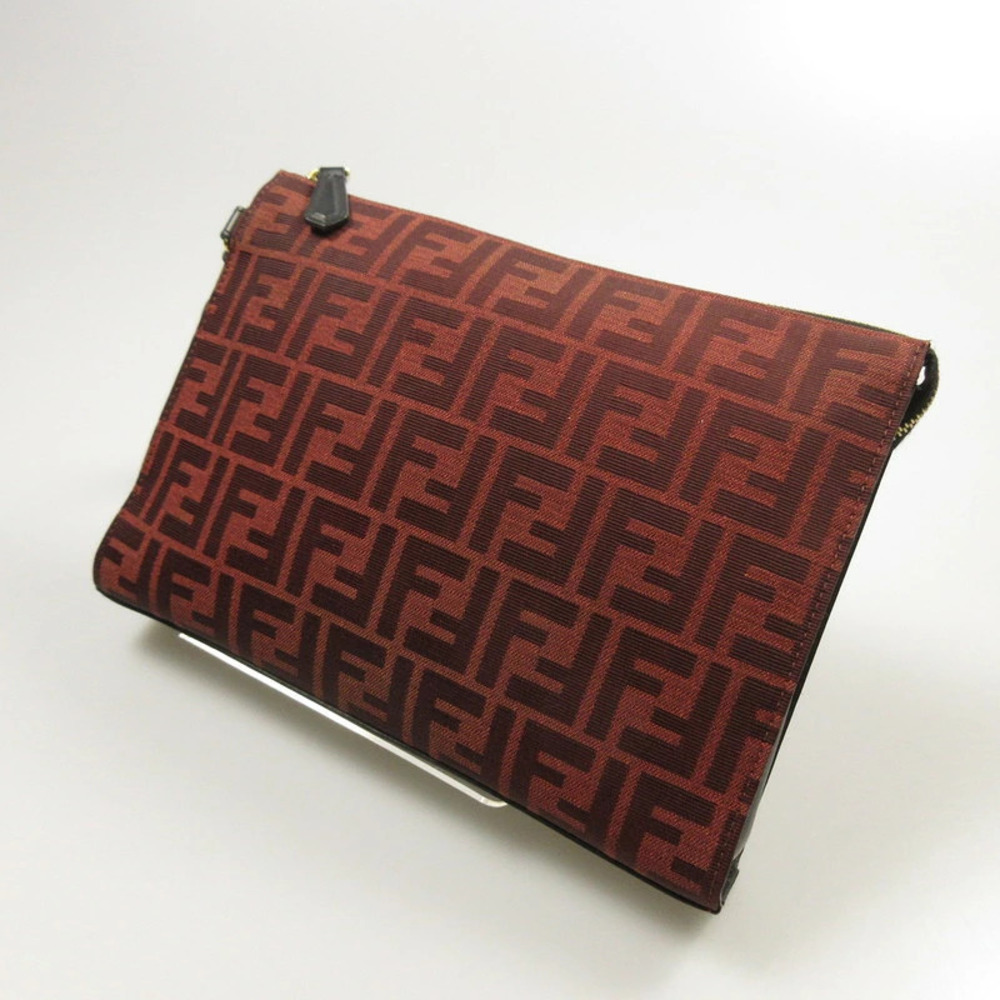 Fendi Zucca FF Monogram Clutch red brown FF jacquard black